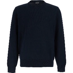 Blue Crew Neck Sweater with Knit Design in Cotton for Men