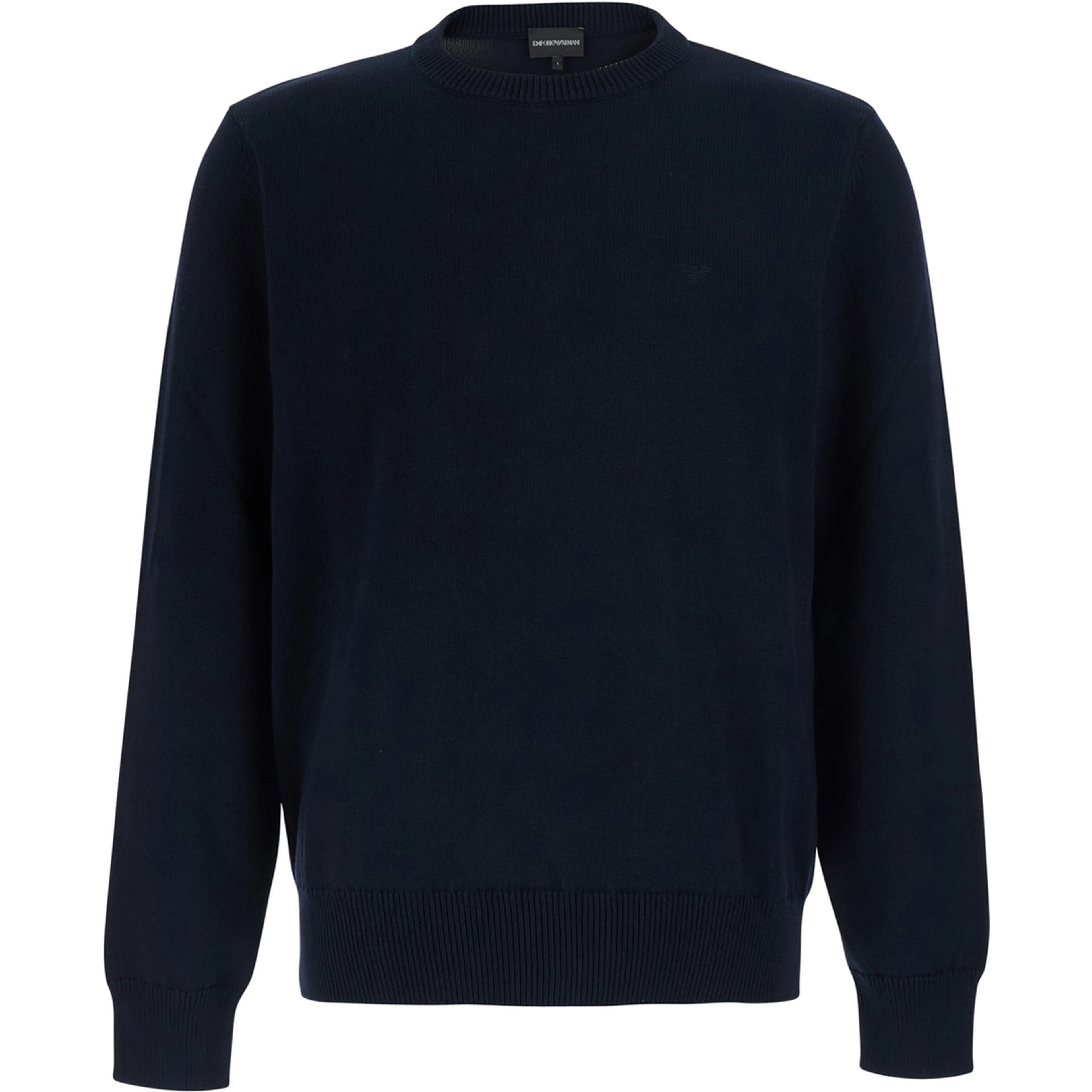 Blue Crew Neck Sweater with Knit Design in Cotton for Men