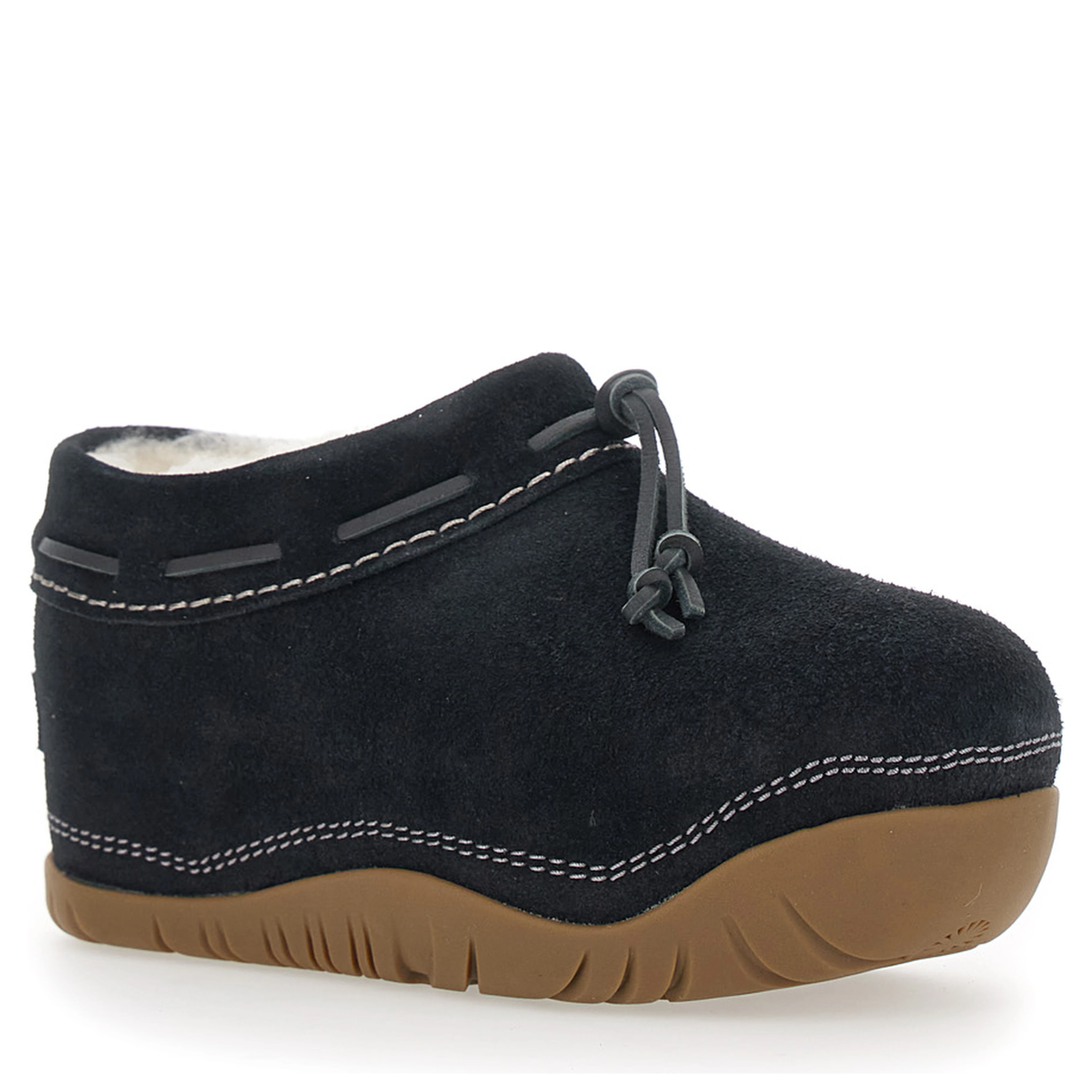 Black ankle boots with side laces and contrasting stitching in suede for women
