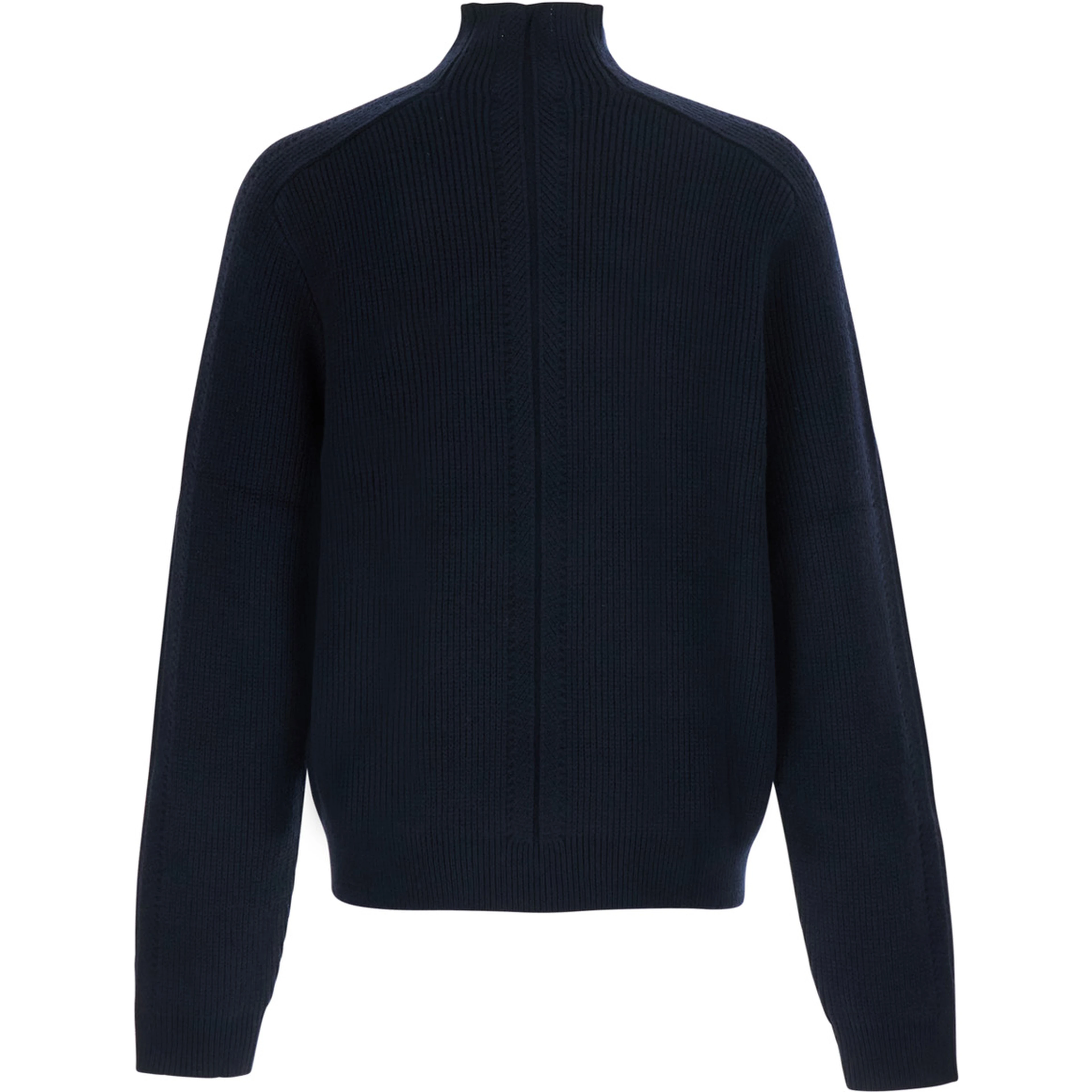 Blue Ribbed Sweater with High Collar and Zip Closure in Wool for Men