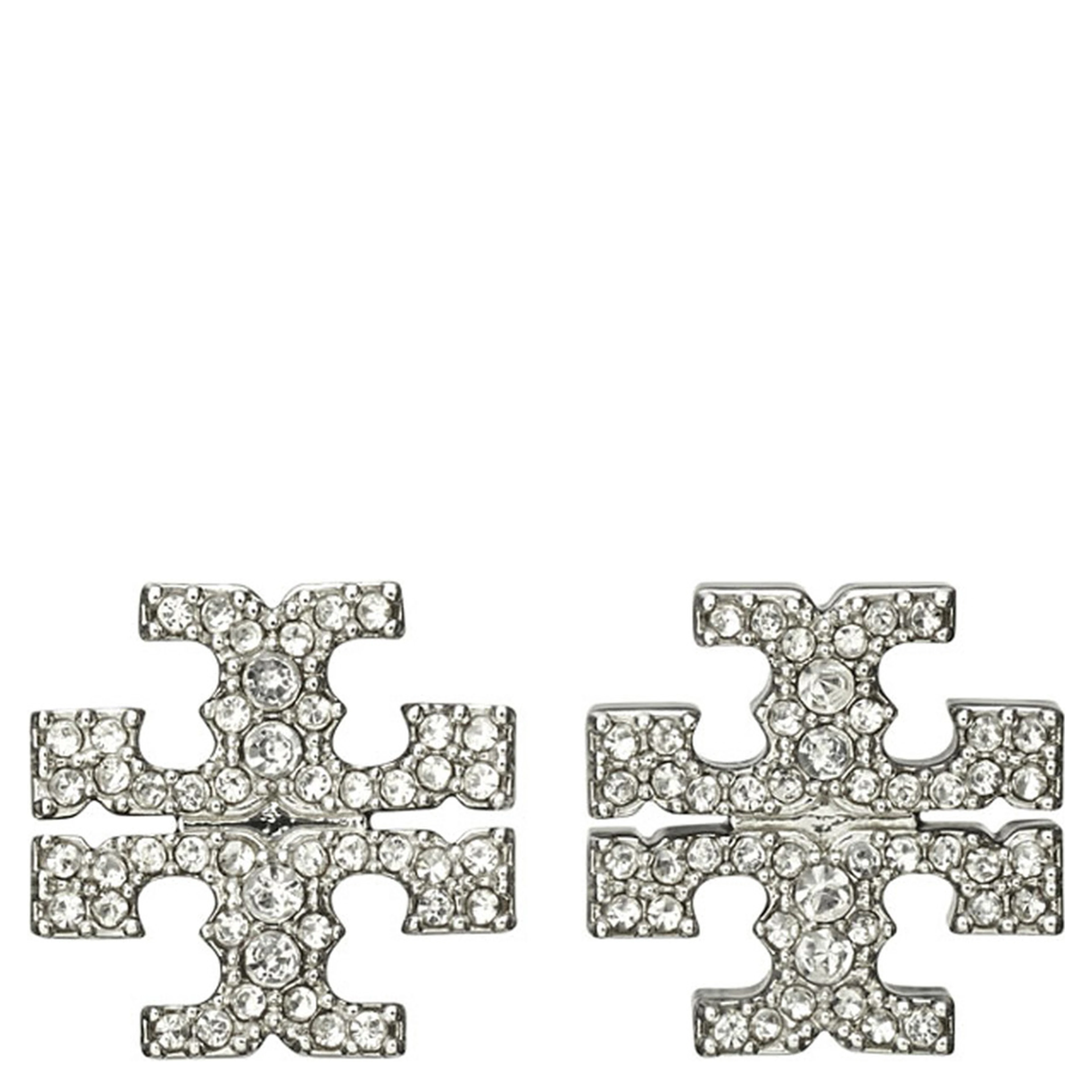Earrings Kira with Double T Motif and Decoration with Crystals in Silver-Plated Brass for Women