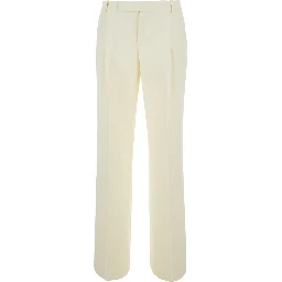 White Flared Pants with Front Pleats in Tech Fabric for Women