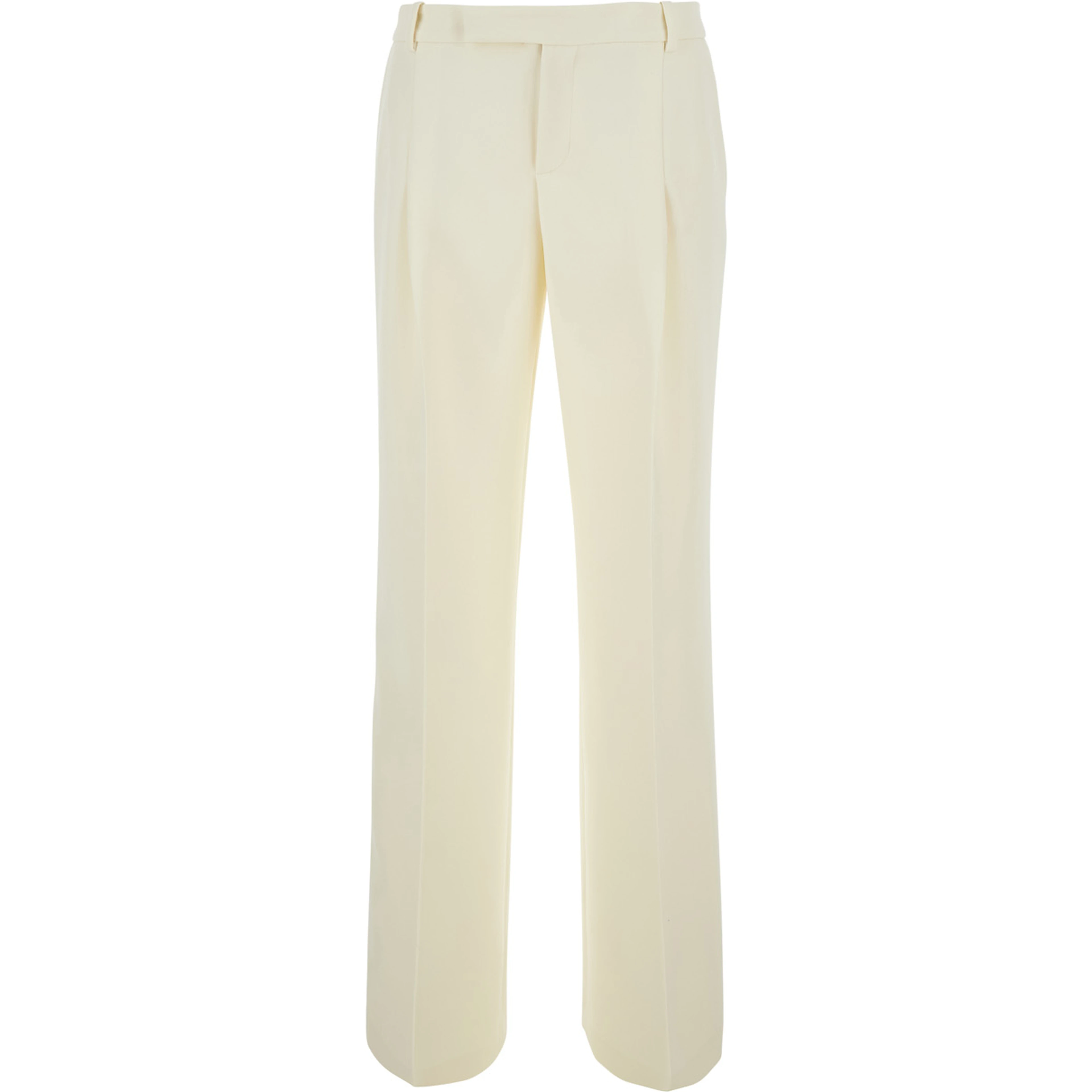 White Flared Pants with Front Pleats in Tech Fabric for Women