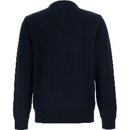Blue Crew Neck Sweater with Knit Design in Cotton for Men