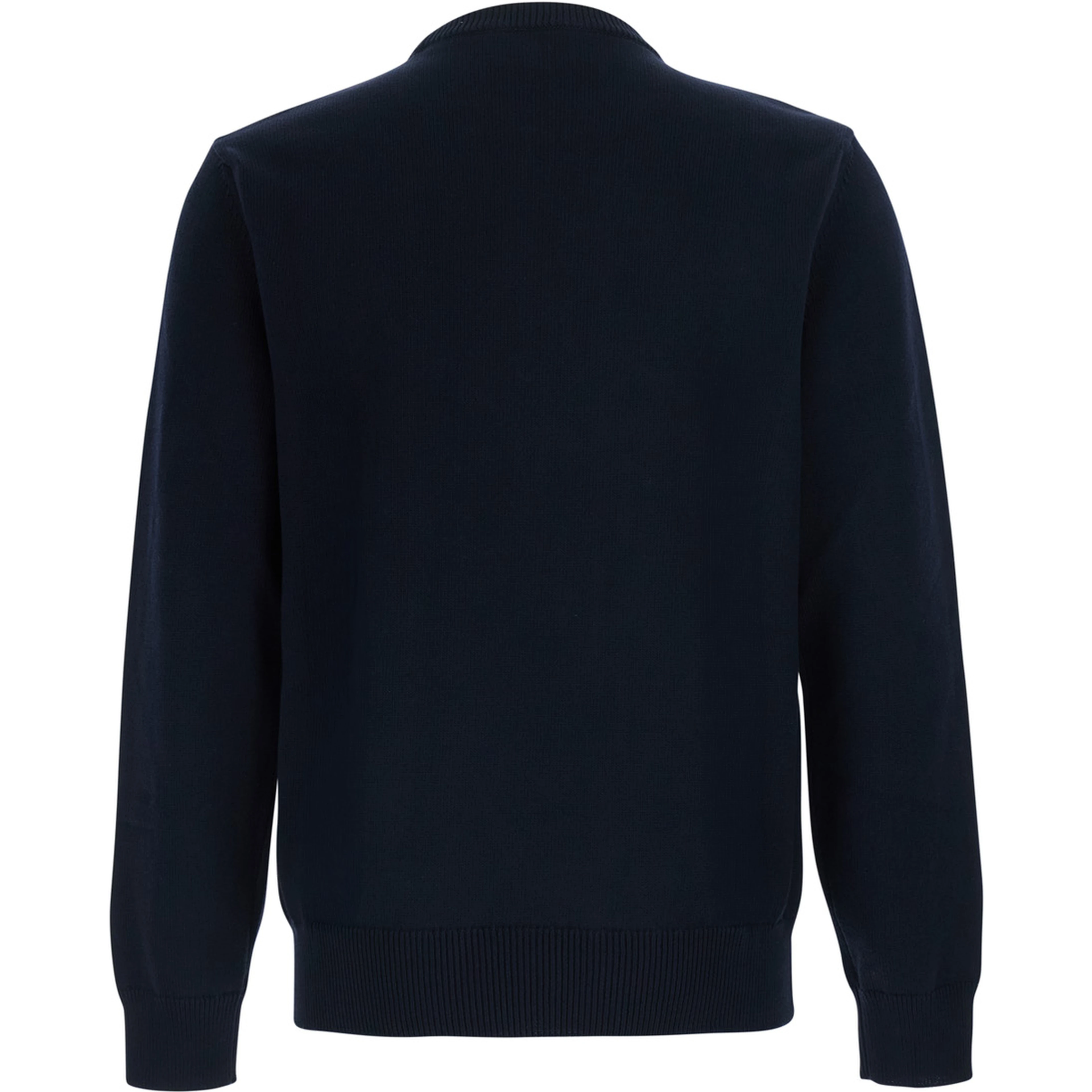 Blue Crew Neck Sweater with Knit Design in Cotton for Men