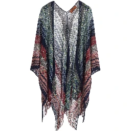 Cape with multicolored motif and tech fabric, multicolored, women