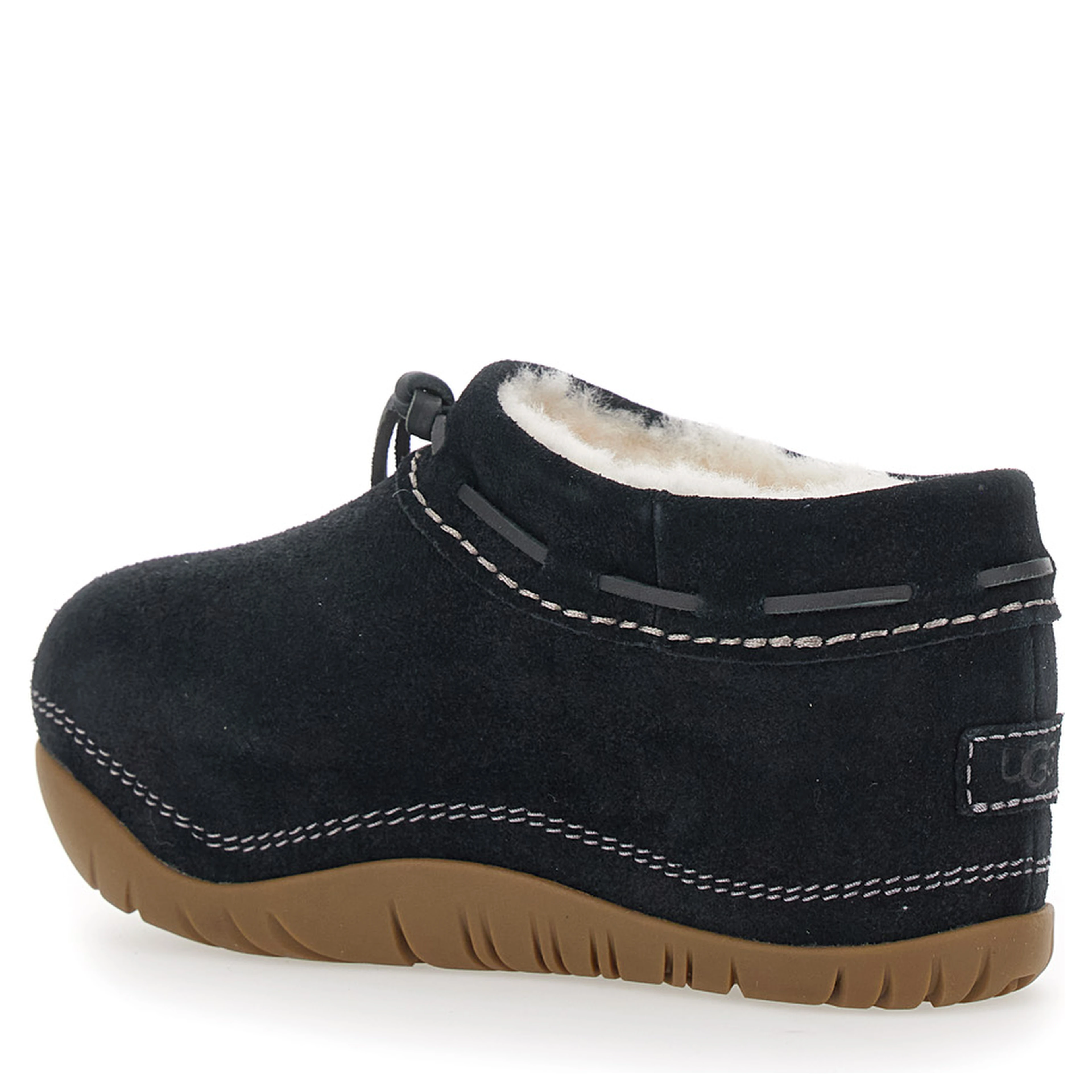 Black ankle boots with side laces and contrasting stitching in suede for women