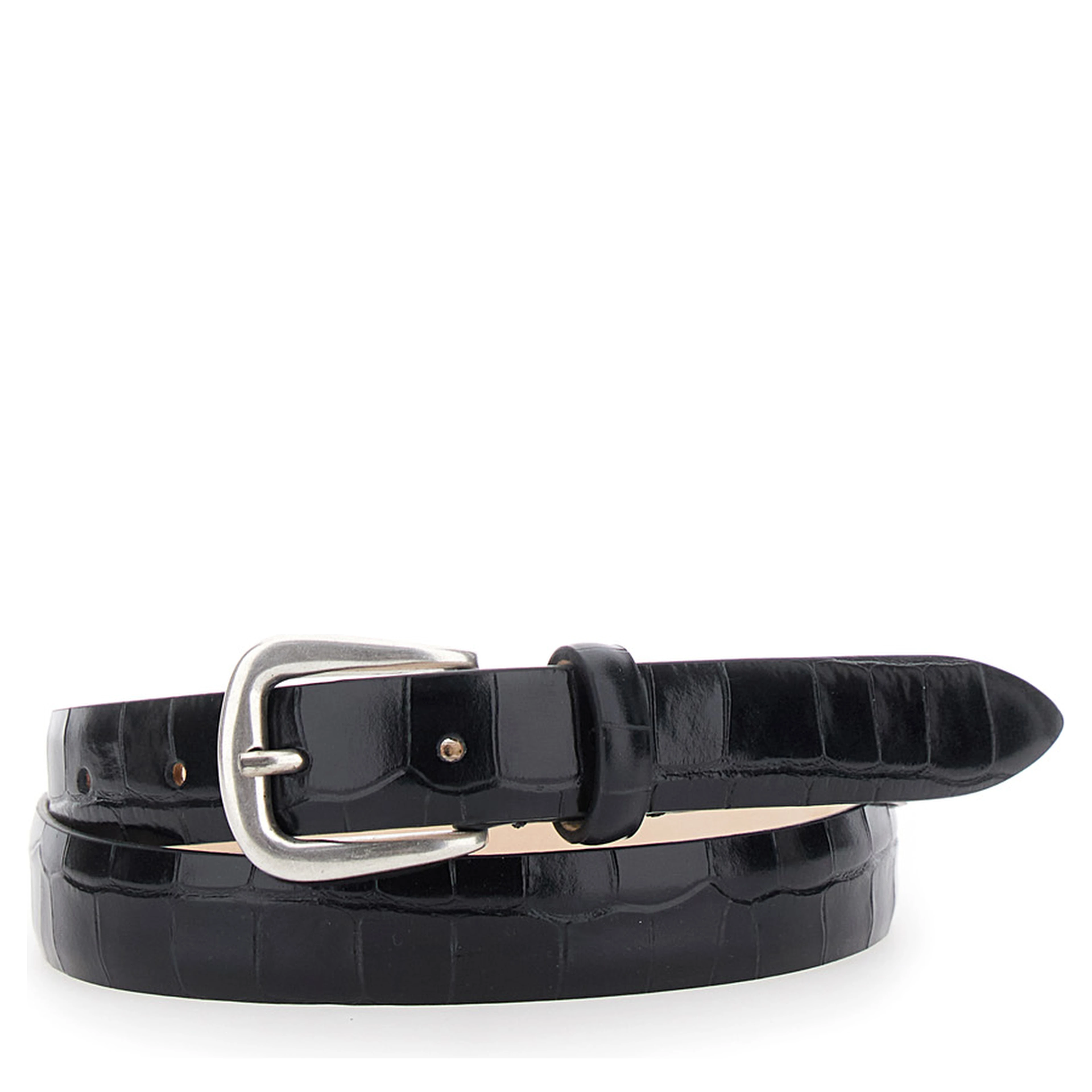 black Belt with crocodile effect in leather for women