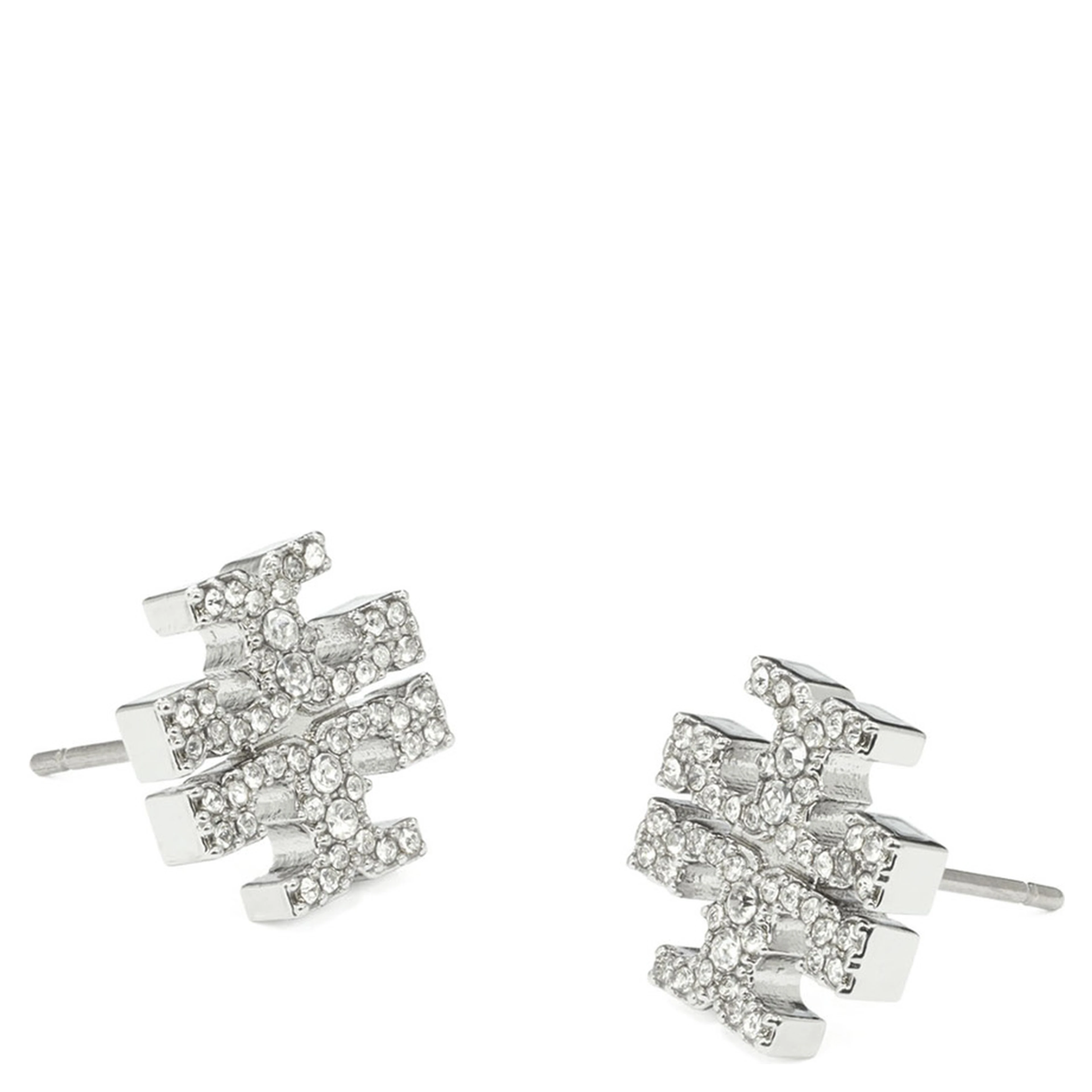 Earrings Kira with Double T Motif and Decoration with Crystals in Silver-Plated Brass for Women