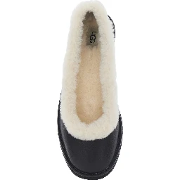 Black ballet shoes with fur lining in leather for women