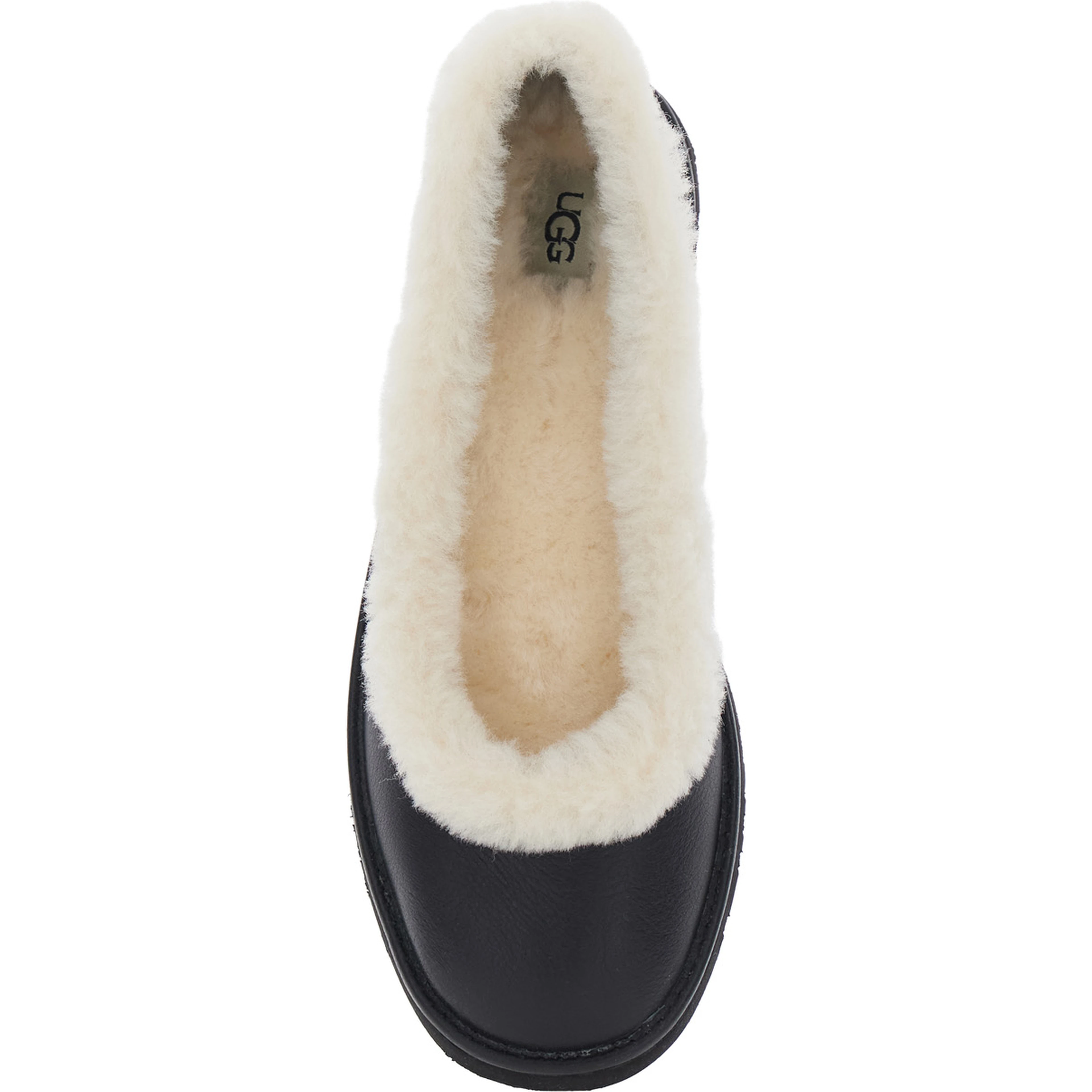Black ballet shoes with fur lining in leather for women