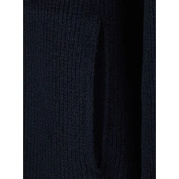 Blue Ribbed Sweater with High Collar and Zip Closure in Wool for Men