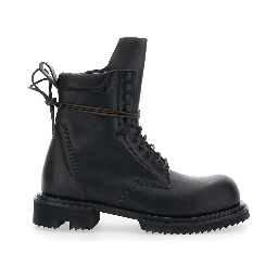 Gabe Black Boots with Oversized Decorative Laces and Side Zip Closure in Leather for Men