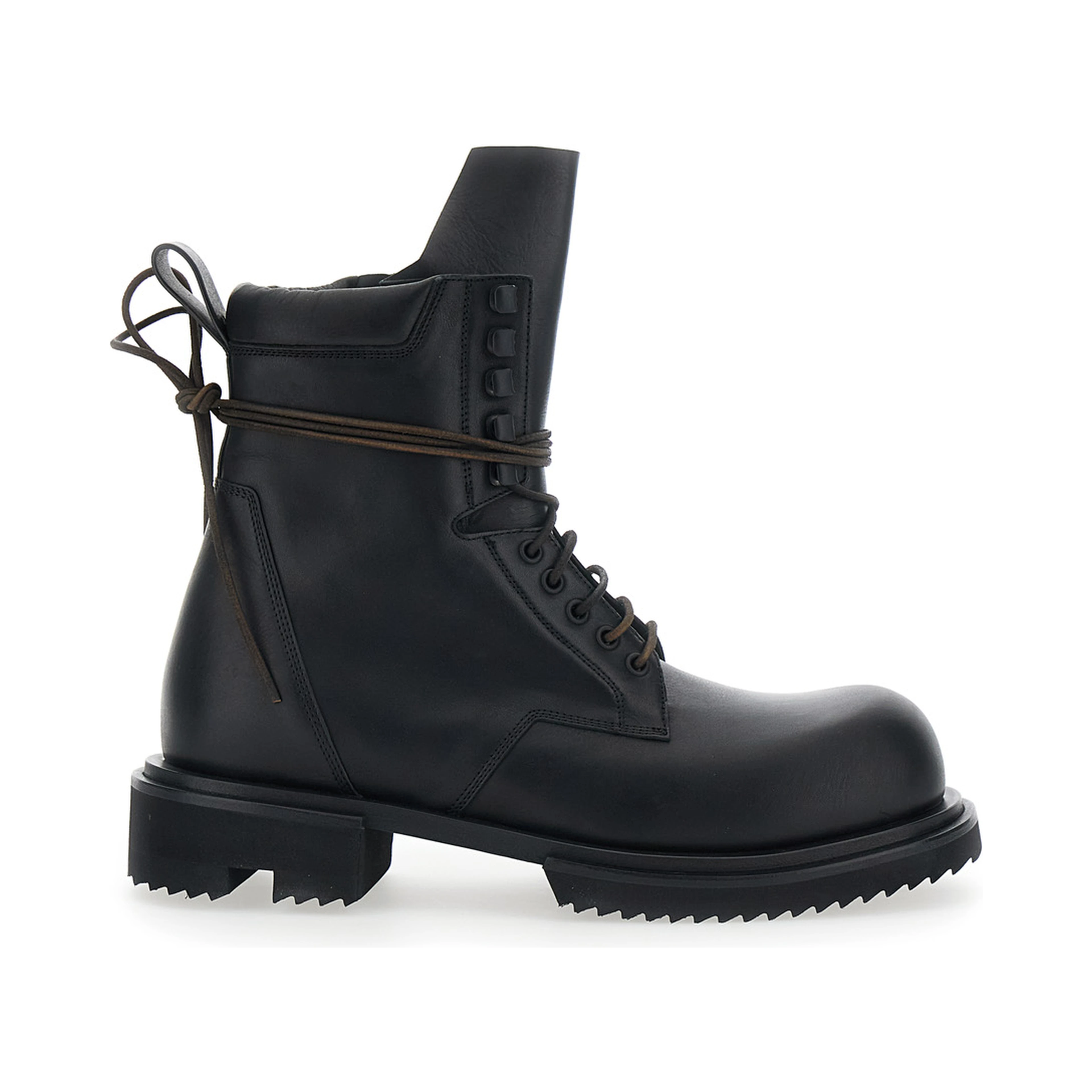 Gabe Black Boots with Oversized Decorative Laces and Side Zip Closure in Leather for Men