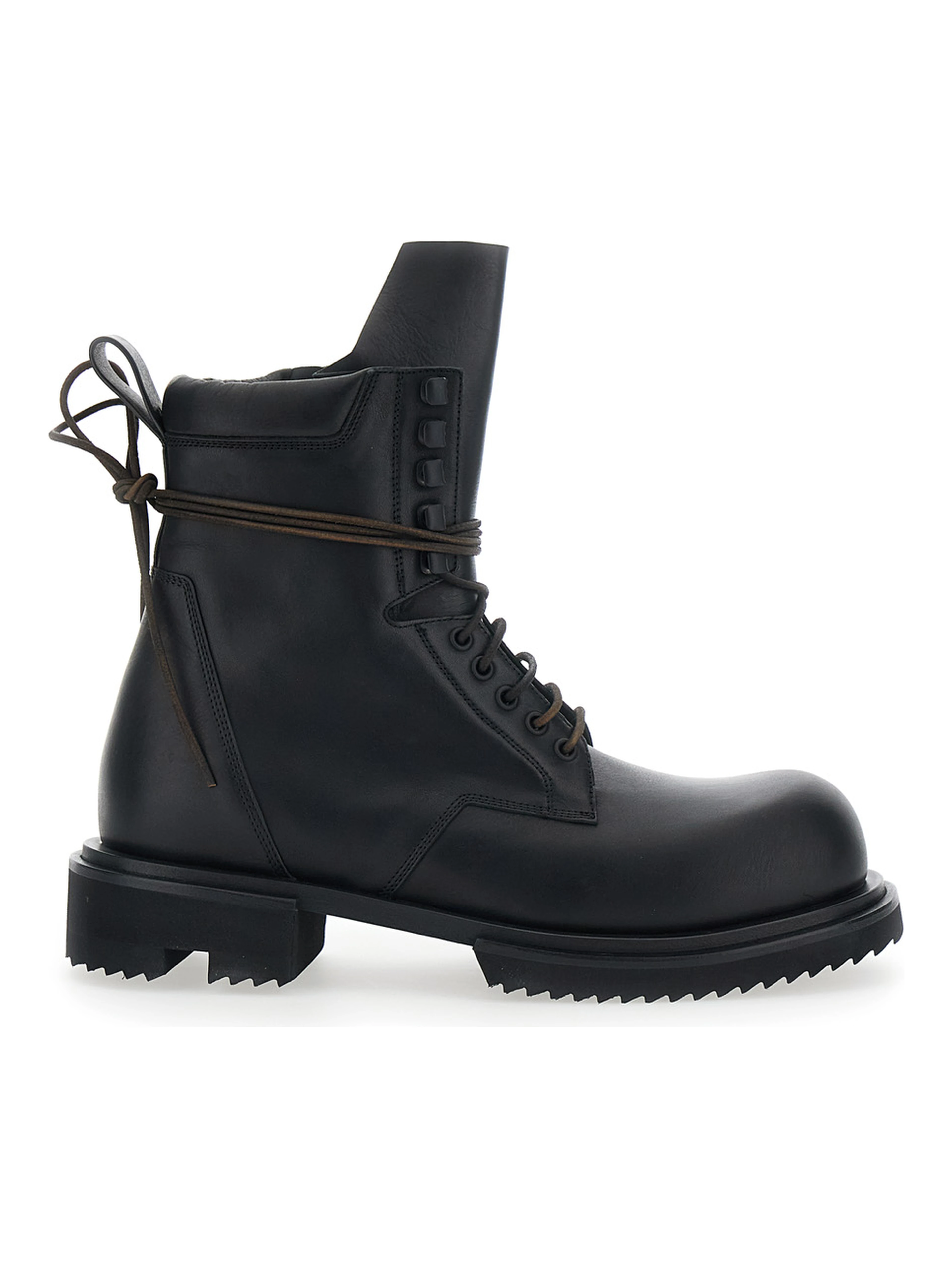 Gabe Black Boots with Oversized Decorative Laces and Side Zip Closure in Leather for Men