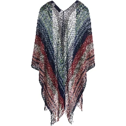 Cape with multicolored motif and tech fabric, multicolored, women