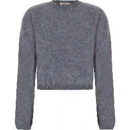 Gray Short Crew-Neck Sweater in Wool and Cashmere for Women