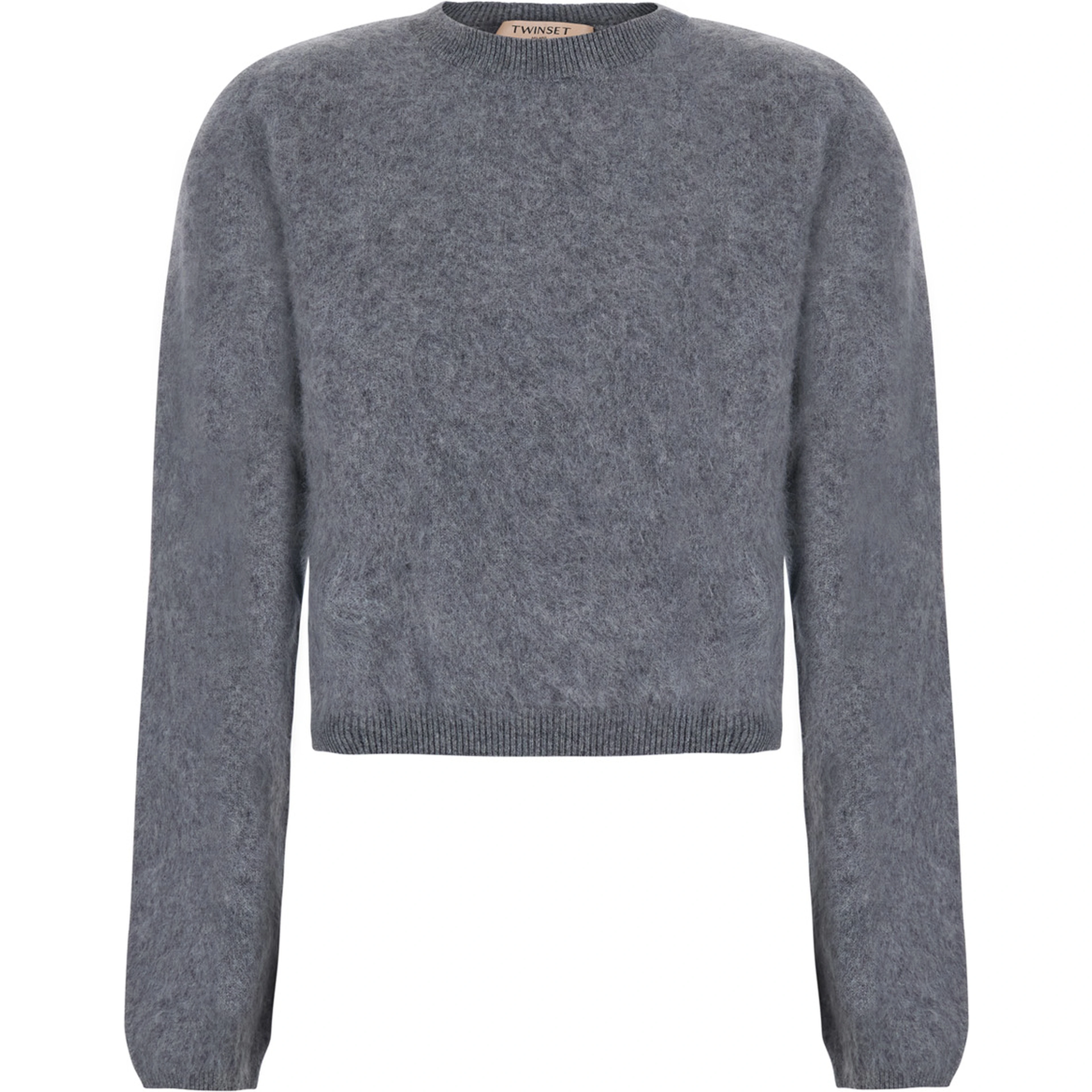 Gray Short Crew-Neck Sweater in Wool and Cashmere for Women