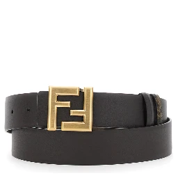 Reversible Belt with FF Metal Buckle in Brown Leather for Men