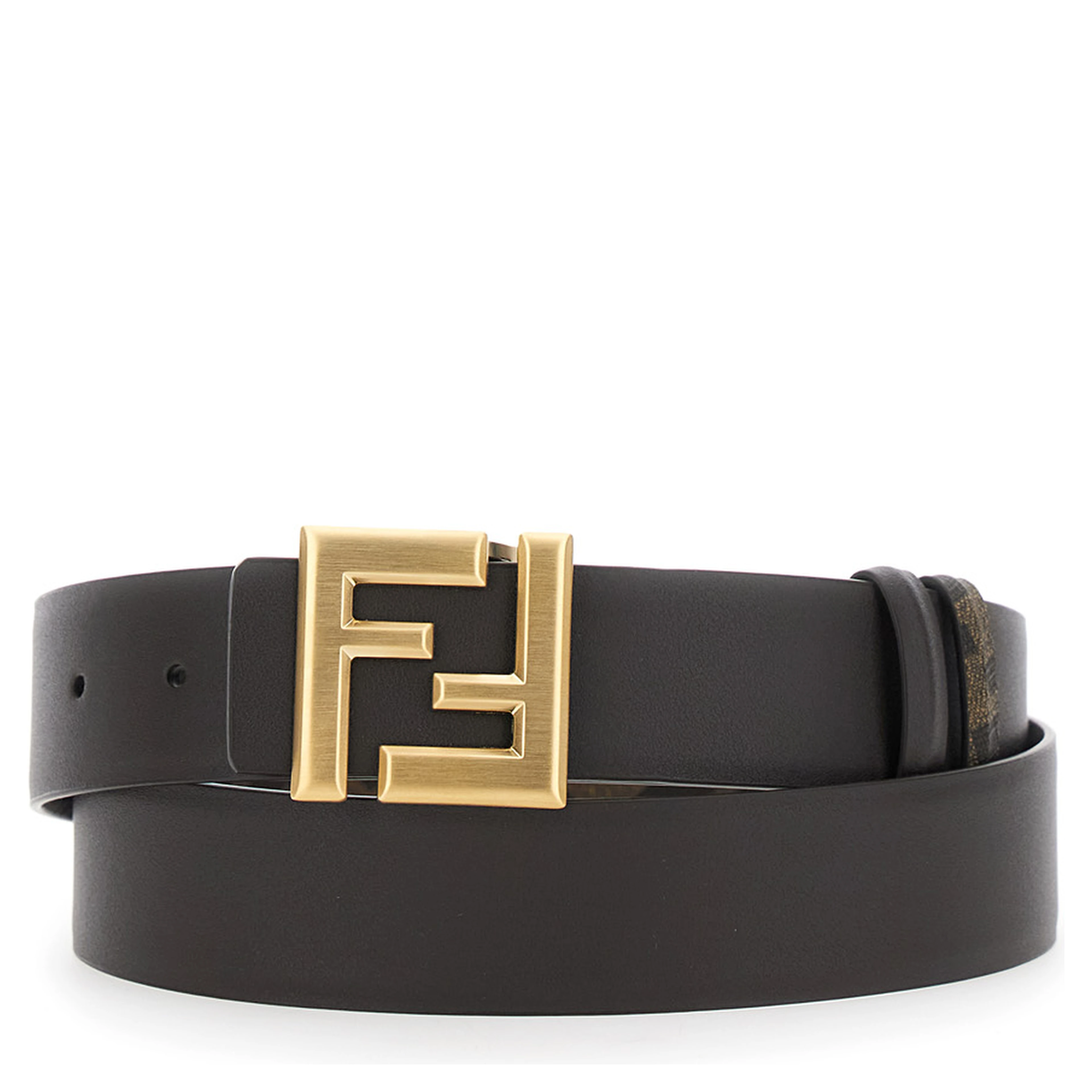 Reversible Belt with FF Metal Buckle in Brown Leather for Men