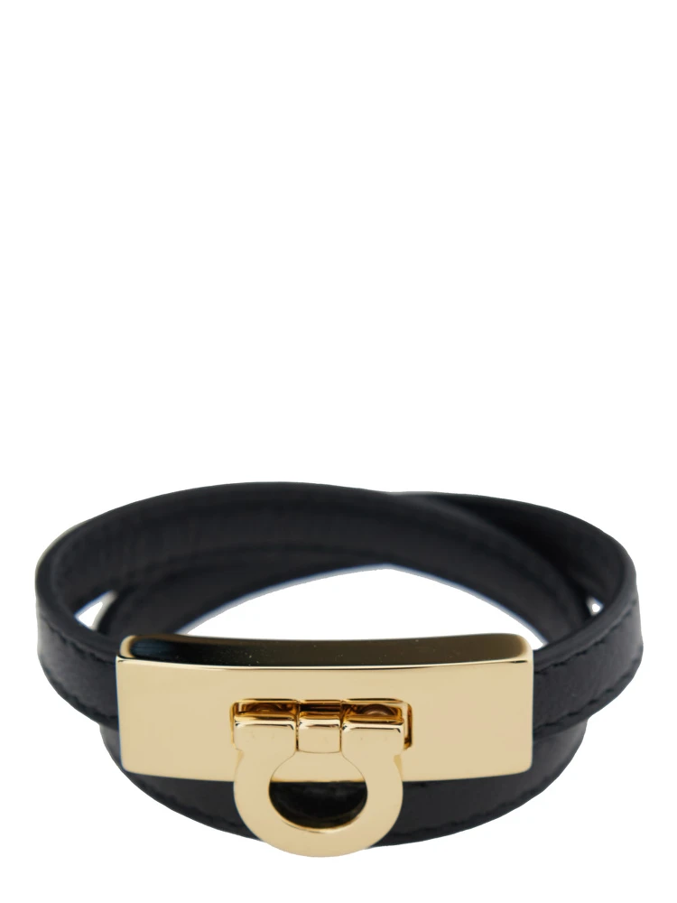 Double Wrap Gancini Black Leather Bracelet for Women