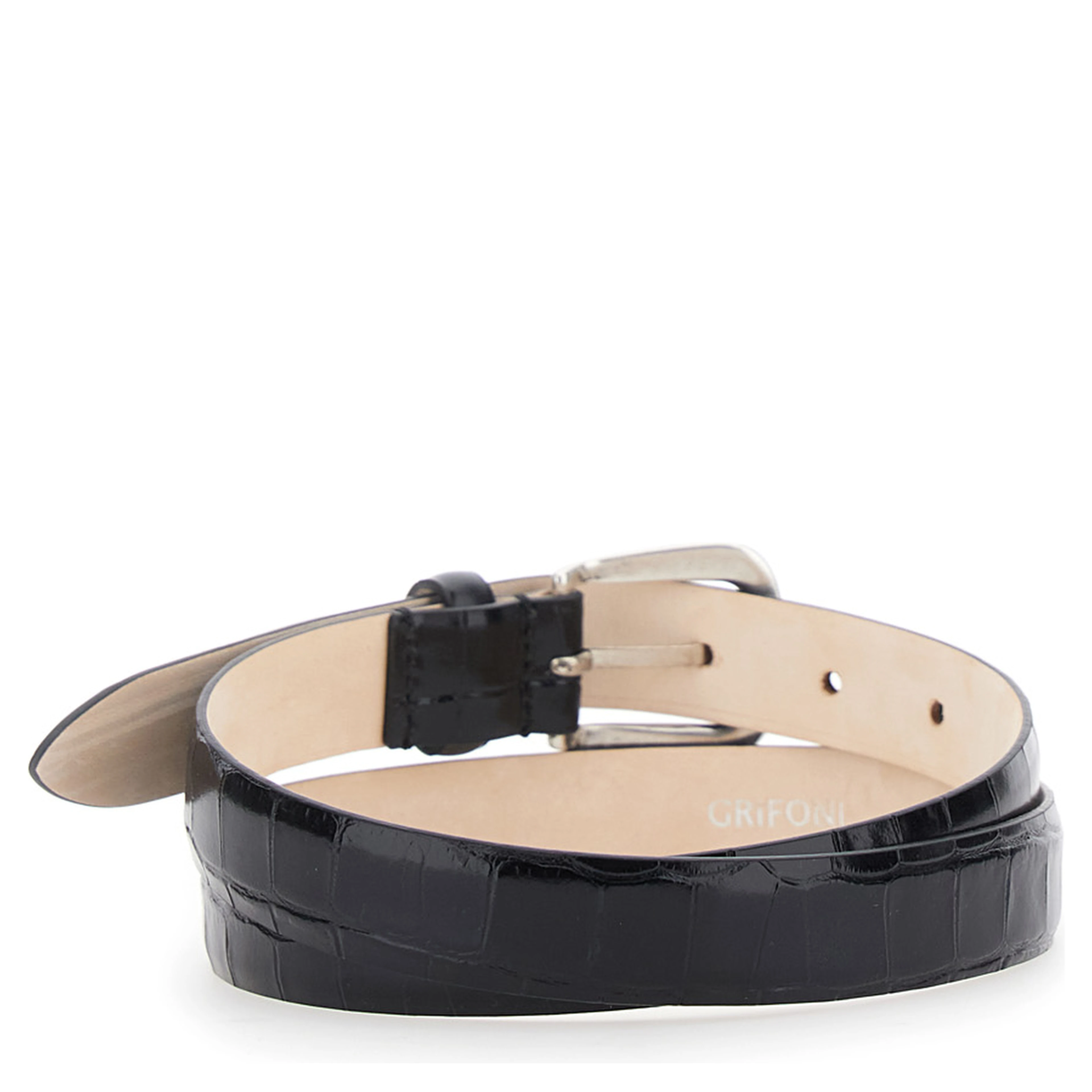 black Belt with crocodile effect in leather for women