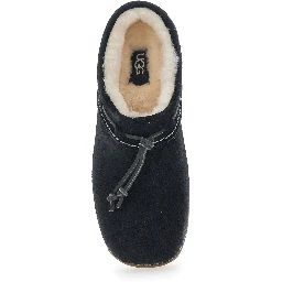 Black ankle boots with side laces and contrasting stitching in suede for women