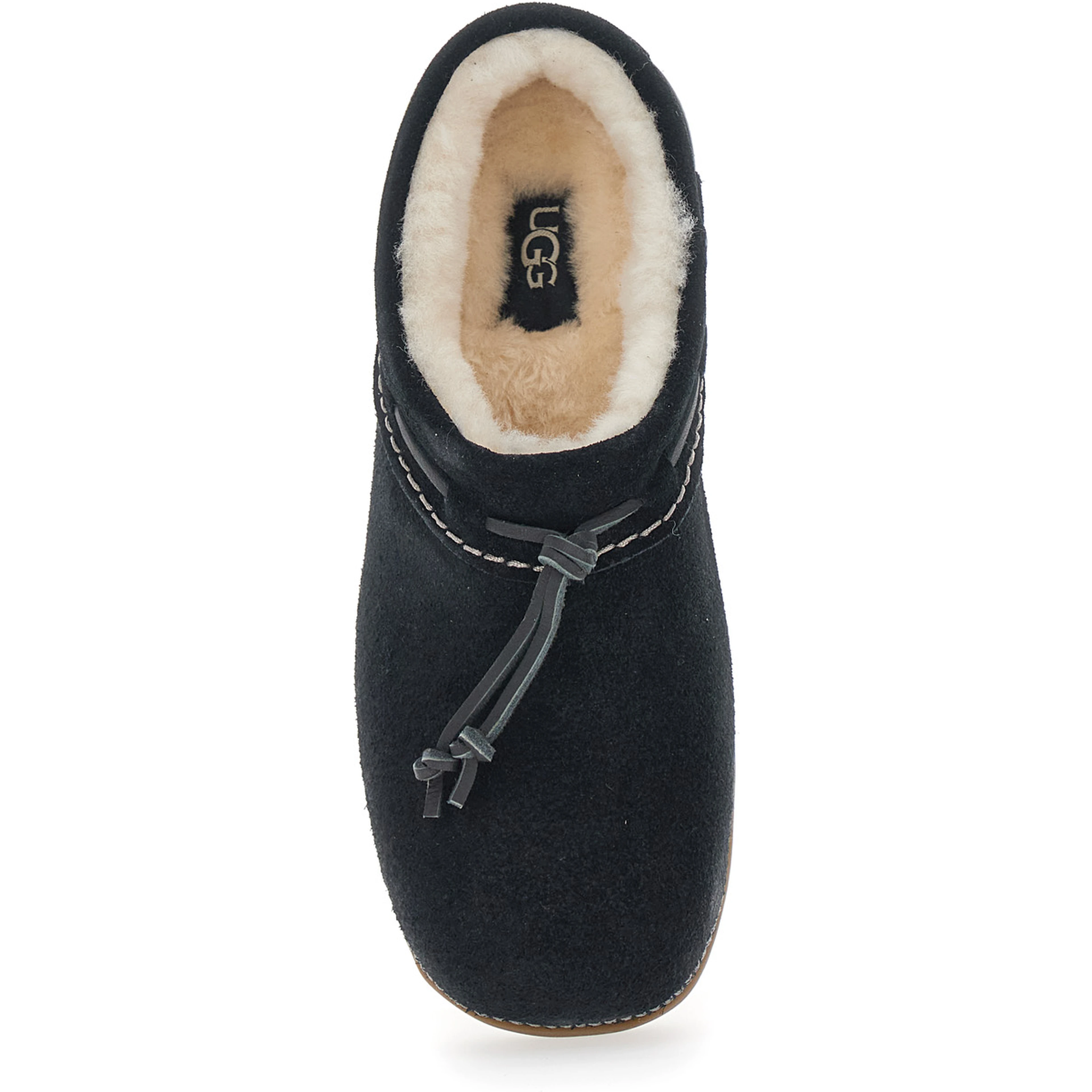 Black ankle boots with side laces and contrasting stitching in suede for women