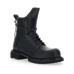 Gabe Black Boots with Oversized Decorative Laces and Side Zip Closure in Leather for Men