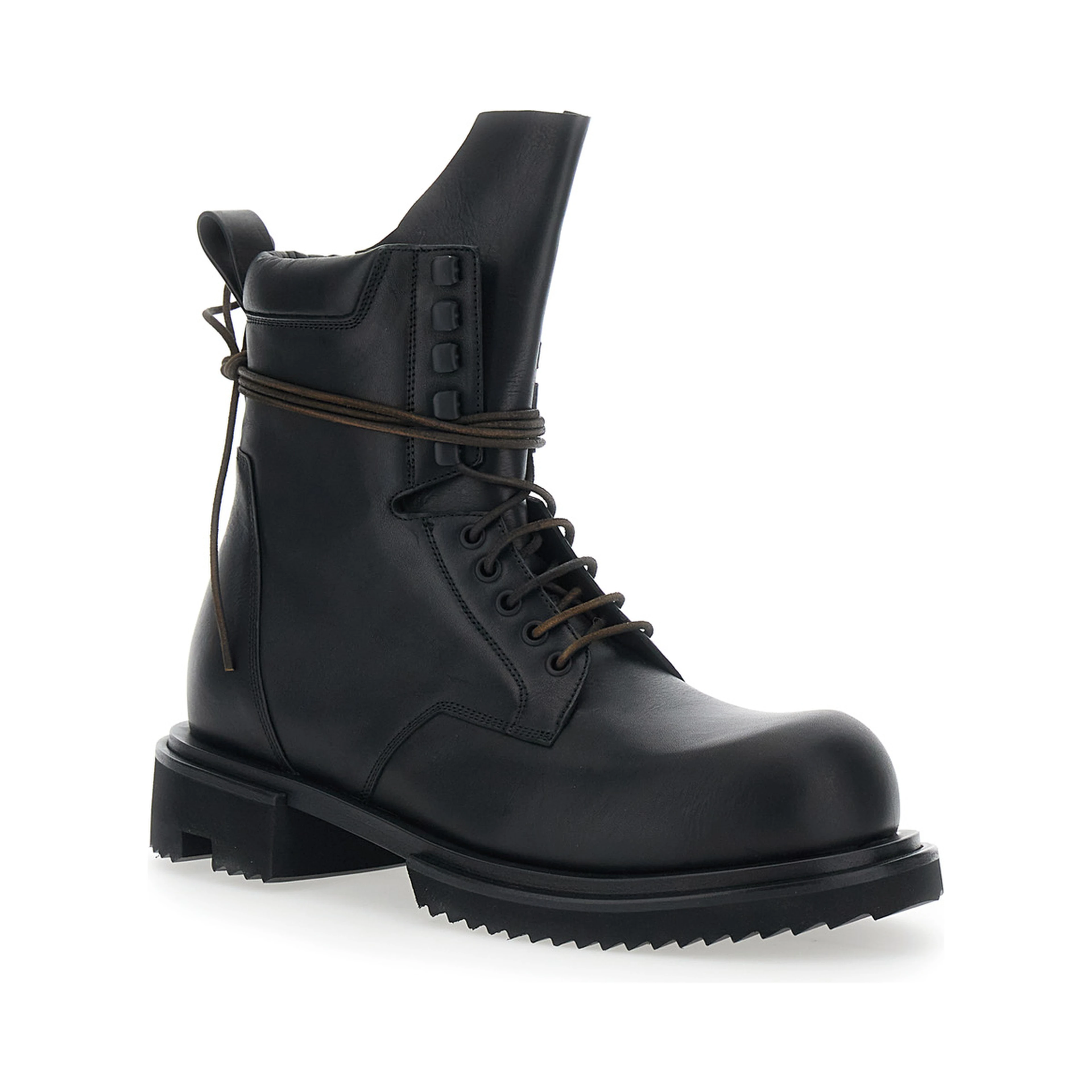 Gabe Black Boots with Oversized Decorative Laces and Side Zip Closure in Leather for Men