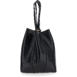 Shoulder Bag Spin with Logoed Metal Medals in Black Grained Leather for Women