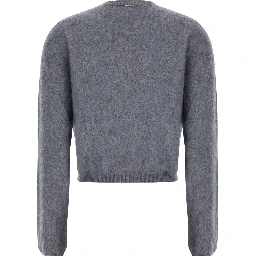 Gray Short Crew-Neck Sweater in Wool and Cashmere for Women