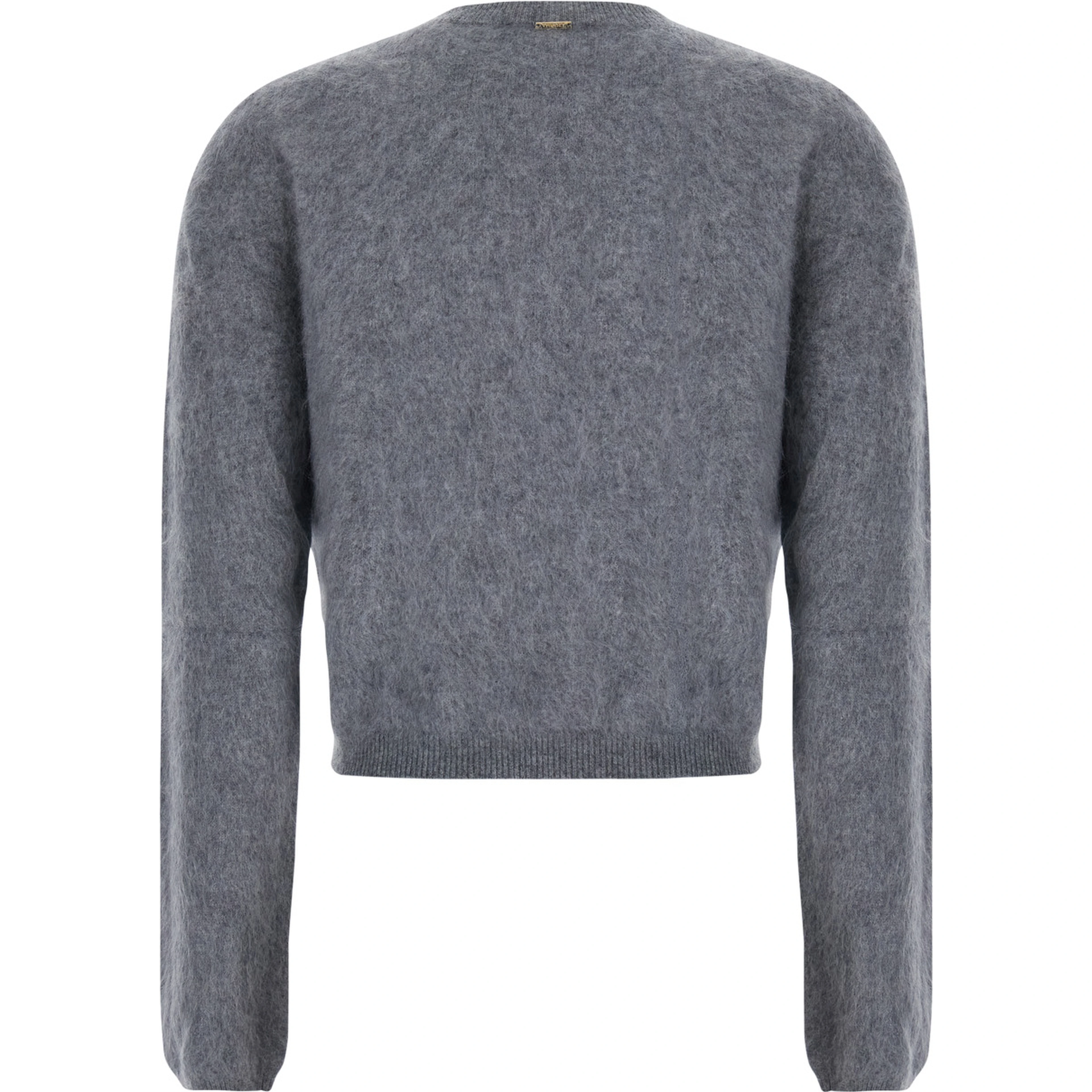 Gray Short Crew-Neck Sweater in Wool and Cashmere for Women