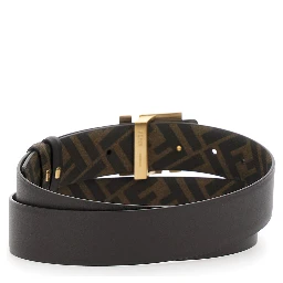 Reversible Belt with FF Metal Buckle in Brown Leather for Men