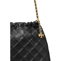 Shoulder Bag with Chain Handles and Diamond Quilting in Black Leather for Women