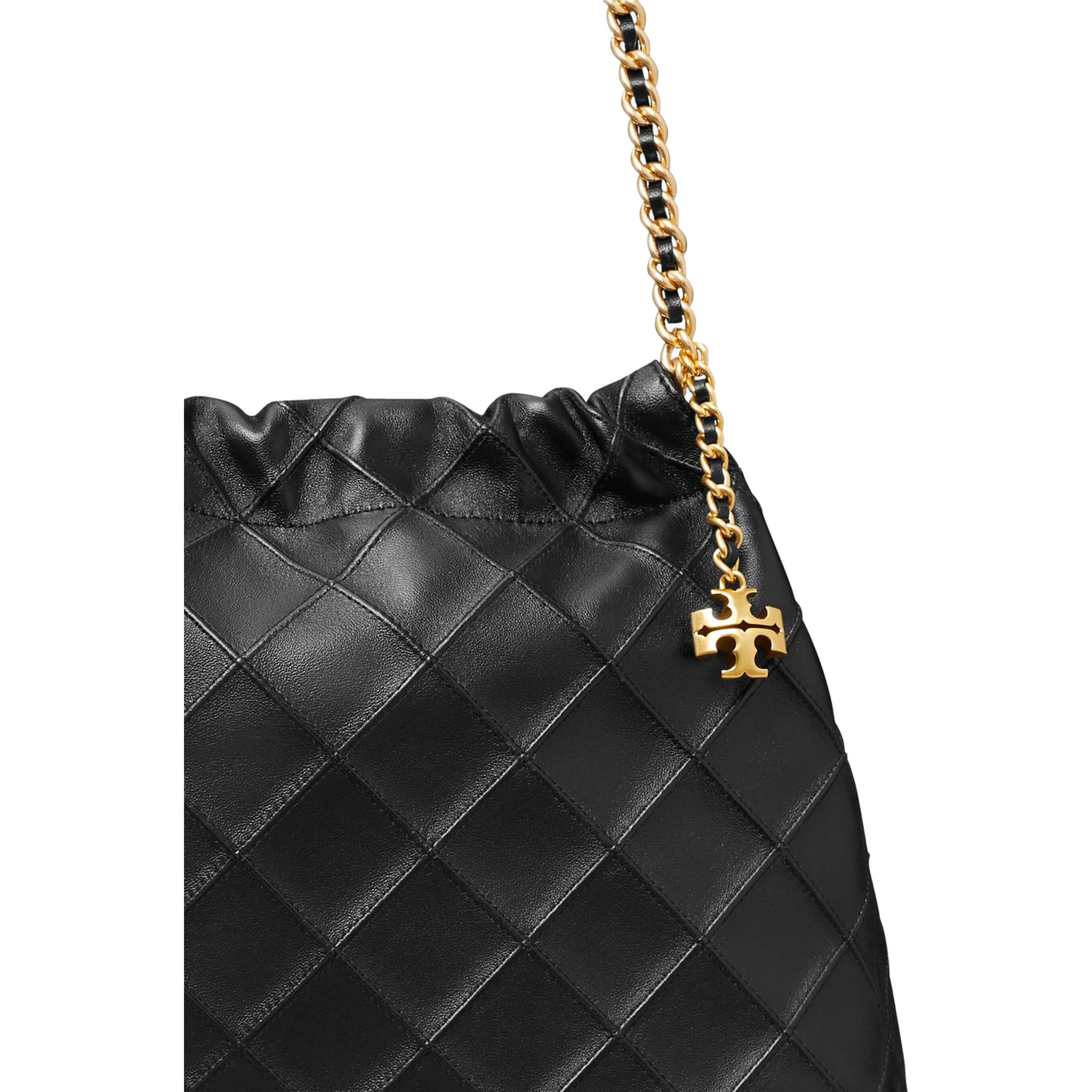Shoulder Bag with Chain Handles and Diamond Quilting in Black Leather for Women
