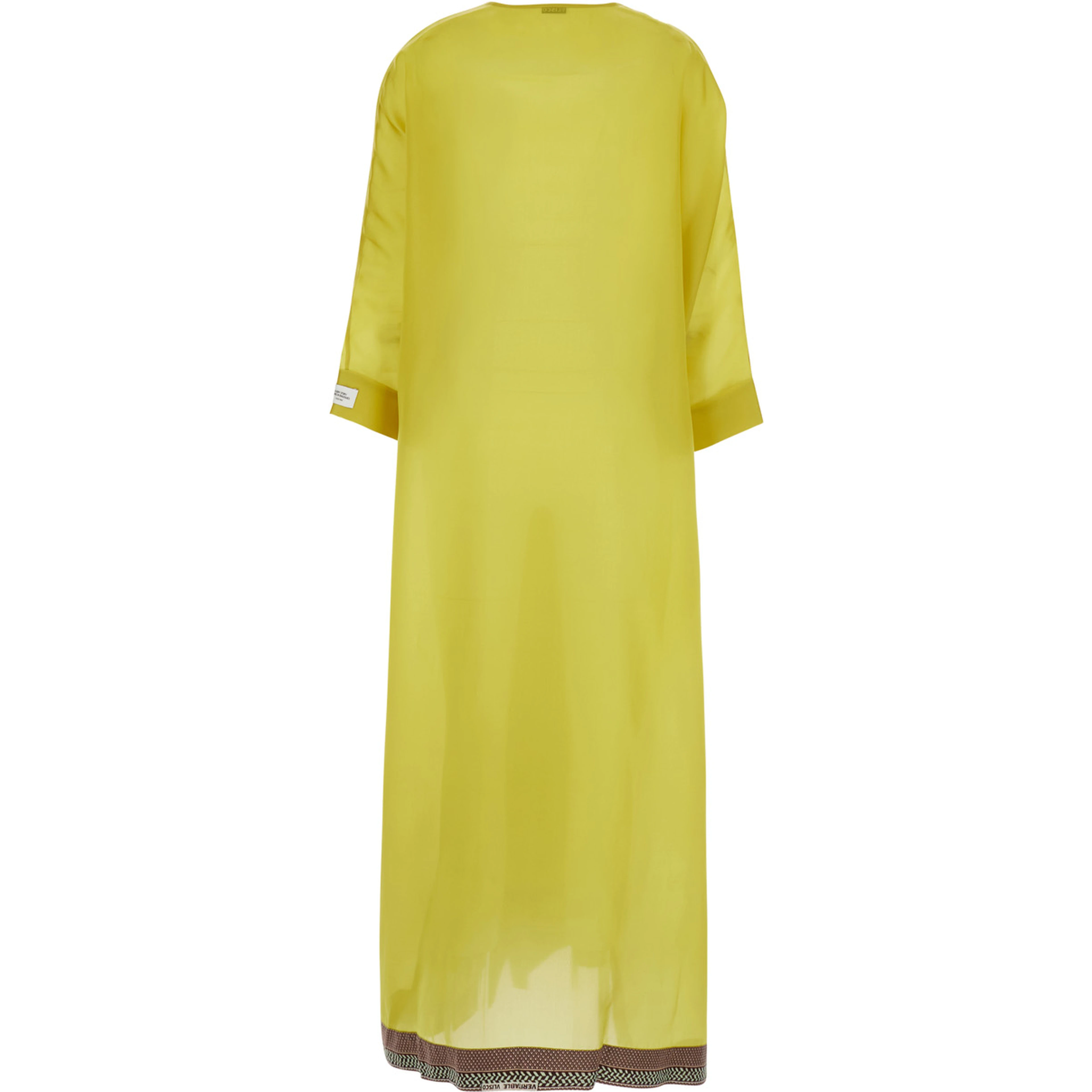 Yellow Kaftan with V-neck and front metal plate in silk Women
