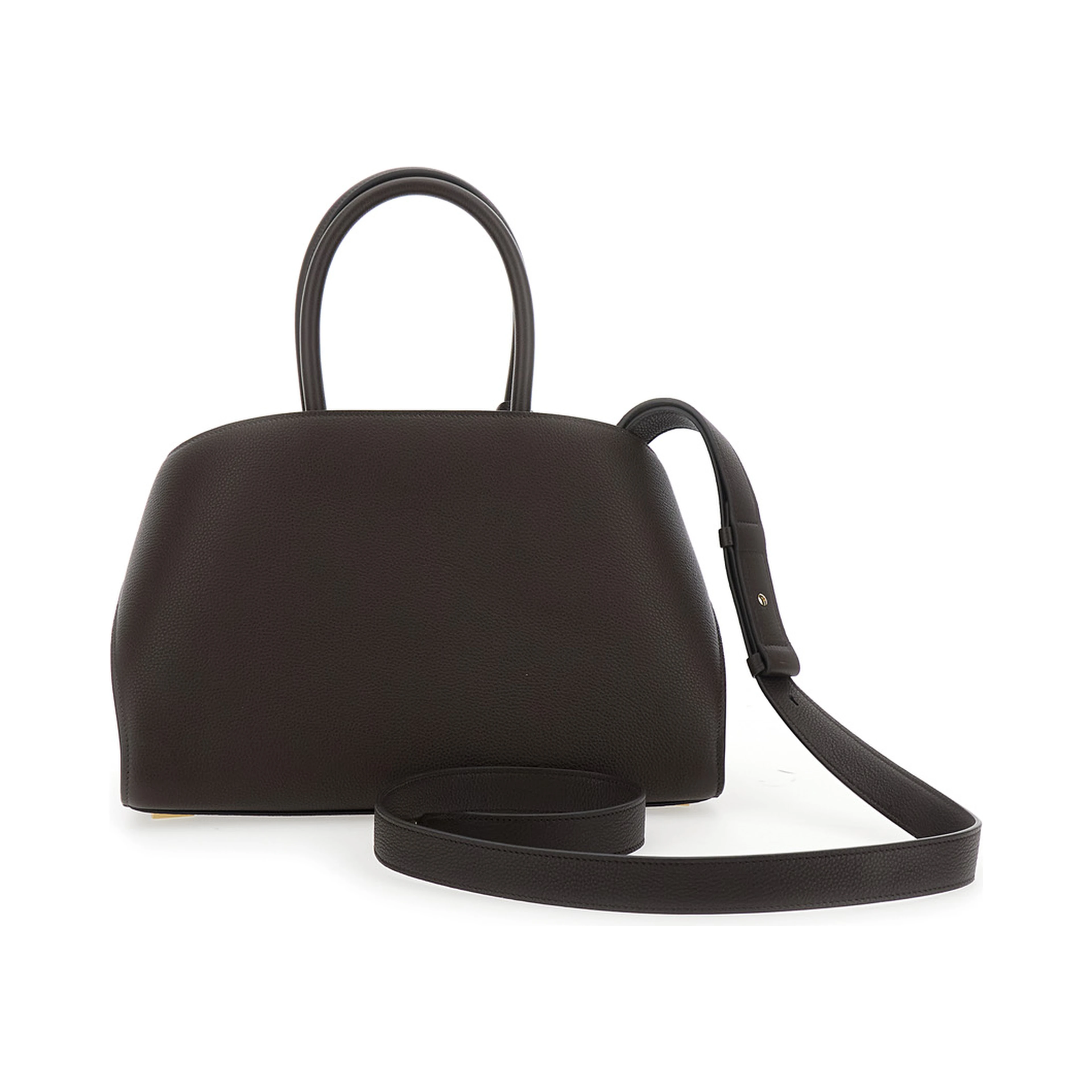 Shoulder Bag Hug Small with Logo Lettering and Gancini Buckles on the Front in Brown Leather for Women