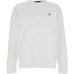 Crewneck Sweatshirt with Pony Embroidery on the Front in Stretch Cotton White Men