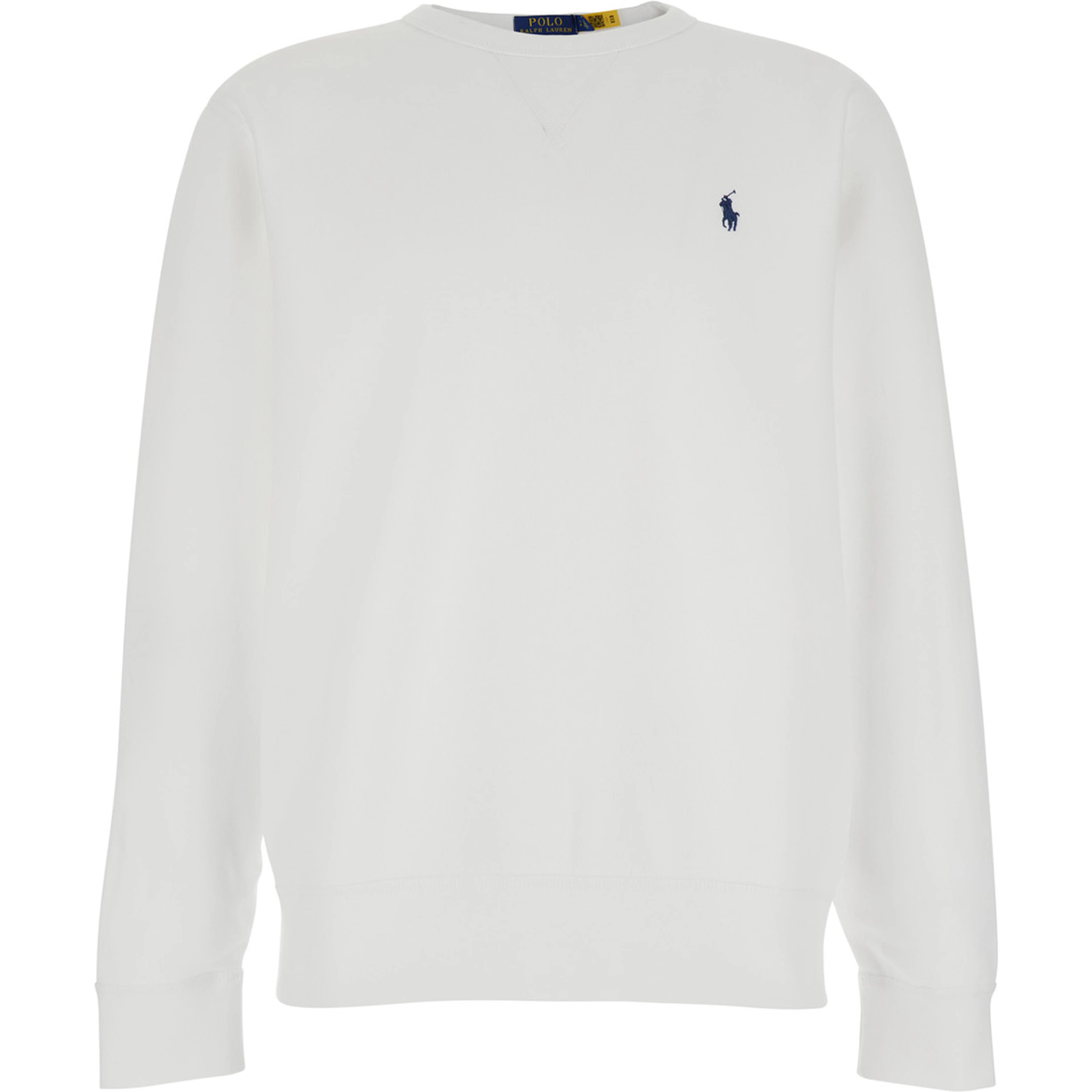 Crewneck Sweatshirt with Pony Embroidery on the Front in Stretch Cotton White Men