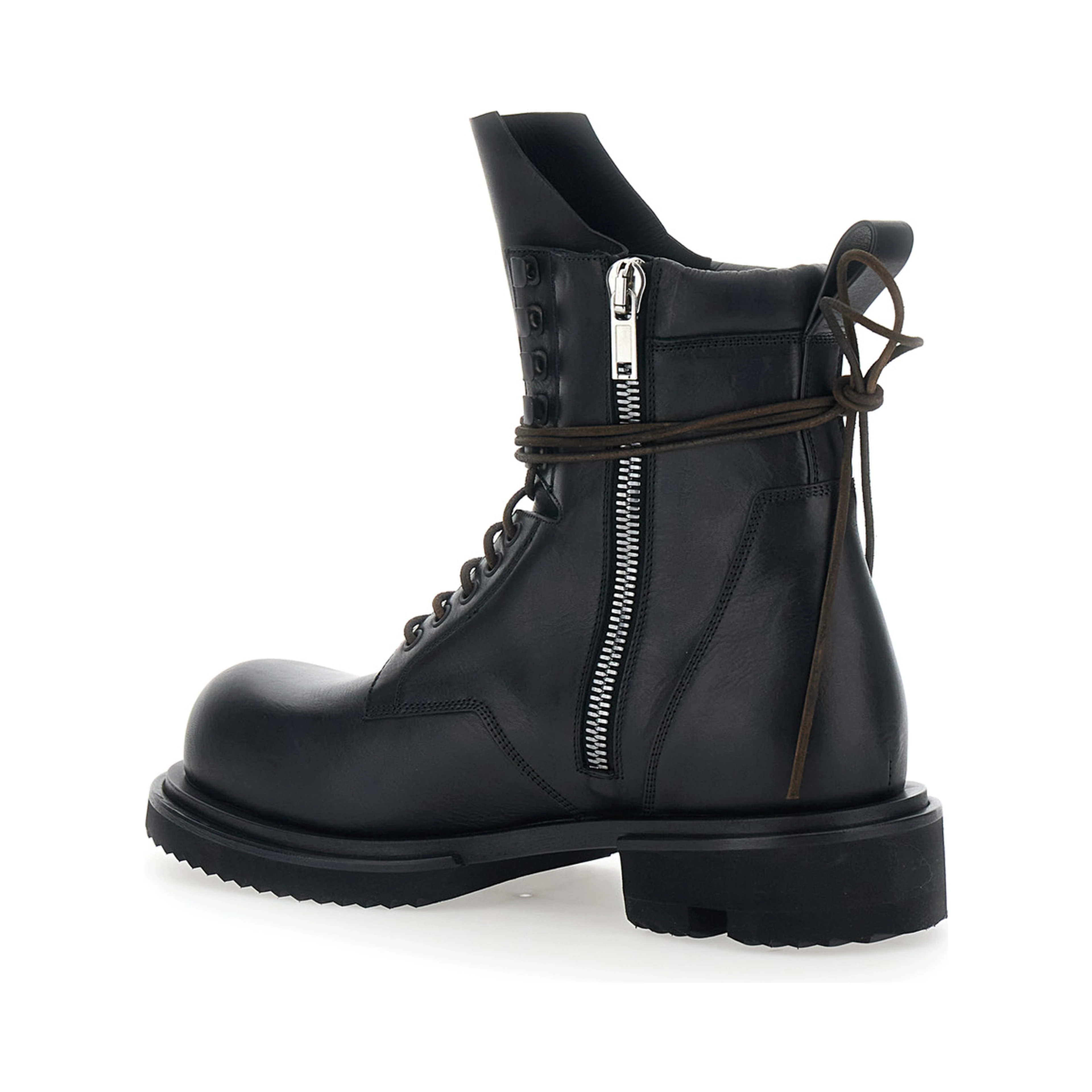 Gabe Black Boots with Oversized Decorative Laces and Side Zip Closure in Leather for Men