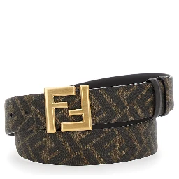 Reversible Belt with FF Metal Buckle in Brown Leather for Men