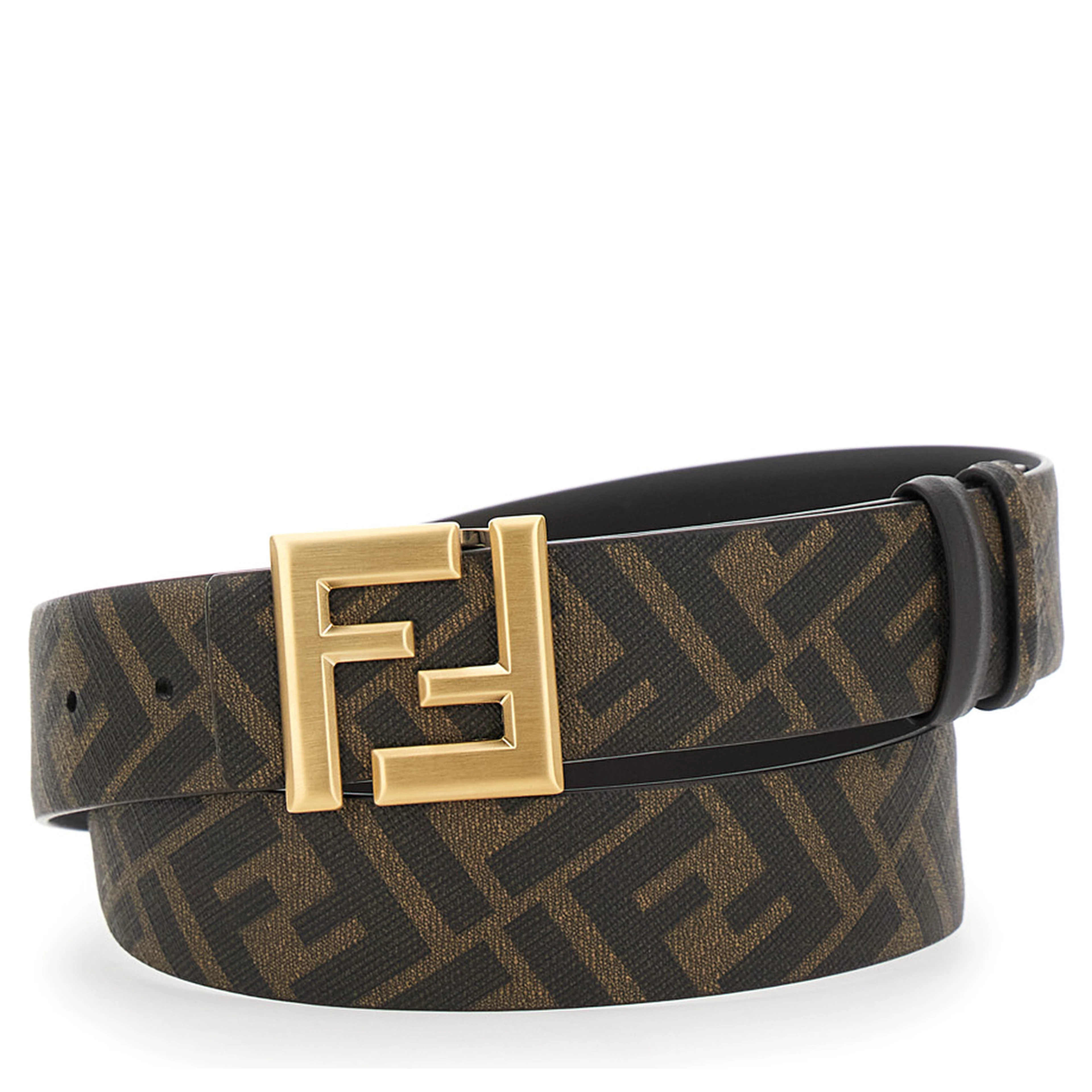 Reversible Belt with FF Metal Buckle in Brown Leather for Men