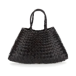 Santa Croce Brown Small Handbag with woven design in leather for women