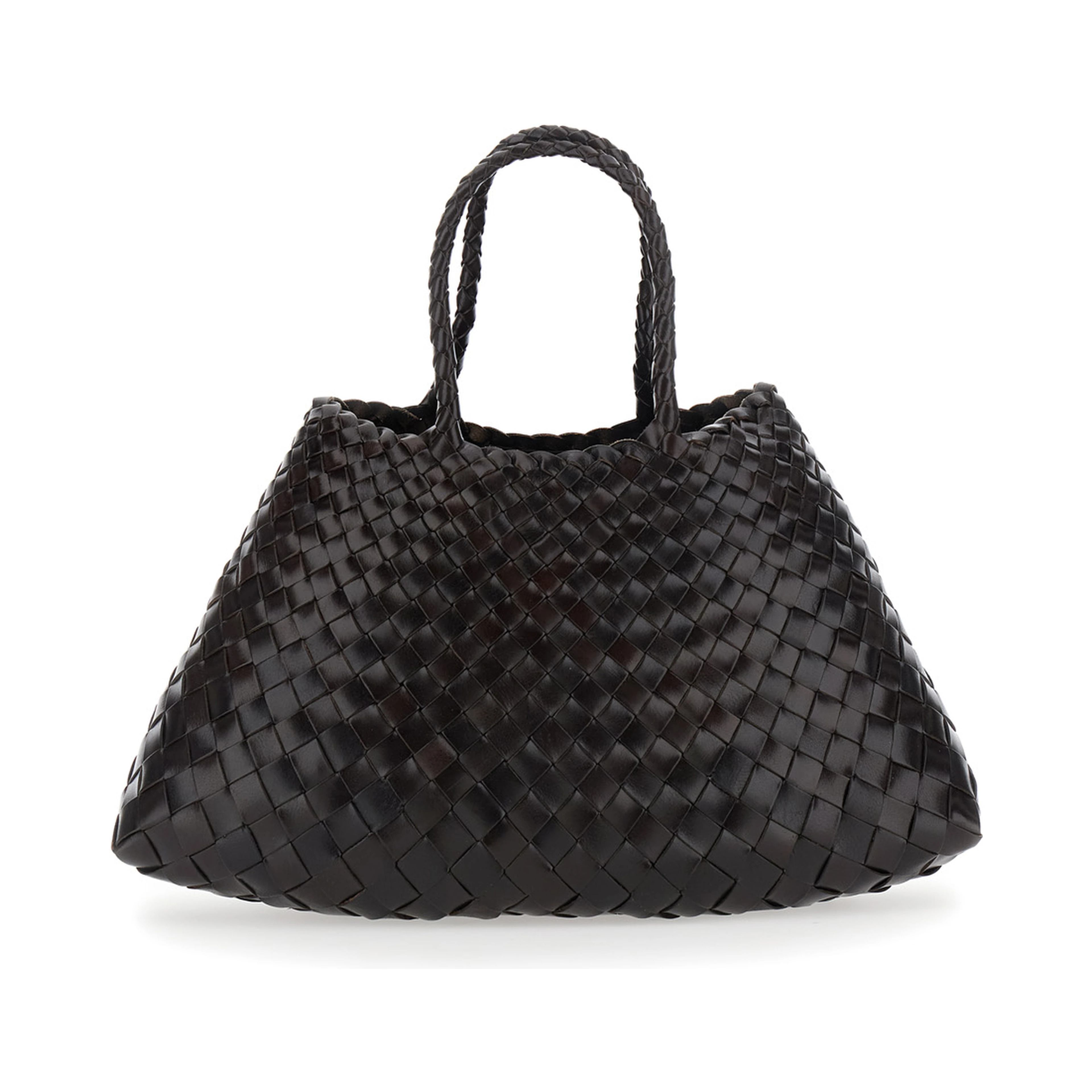 Santa Croce Brown Small Handbag with woven design in leather for women