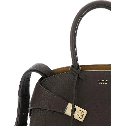 Shoulder Bag Hug Small with Logo Lettering and Gancini Buckles on the Front in Brown Leather for Women