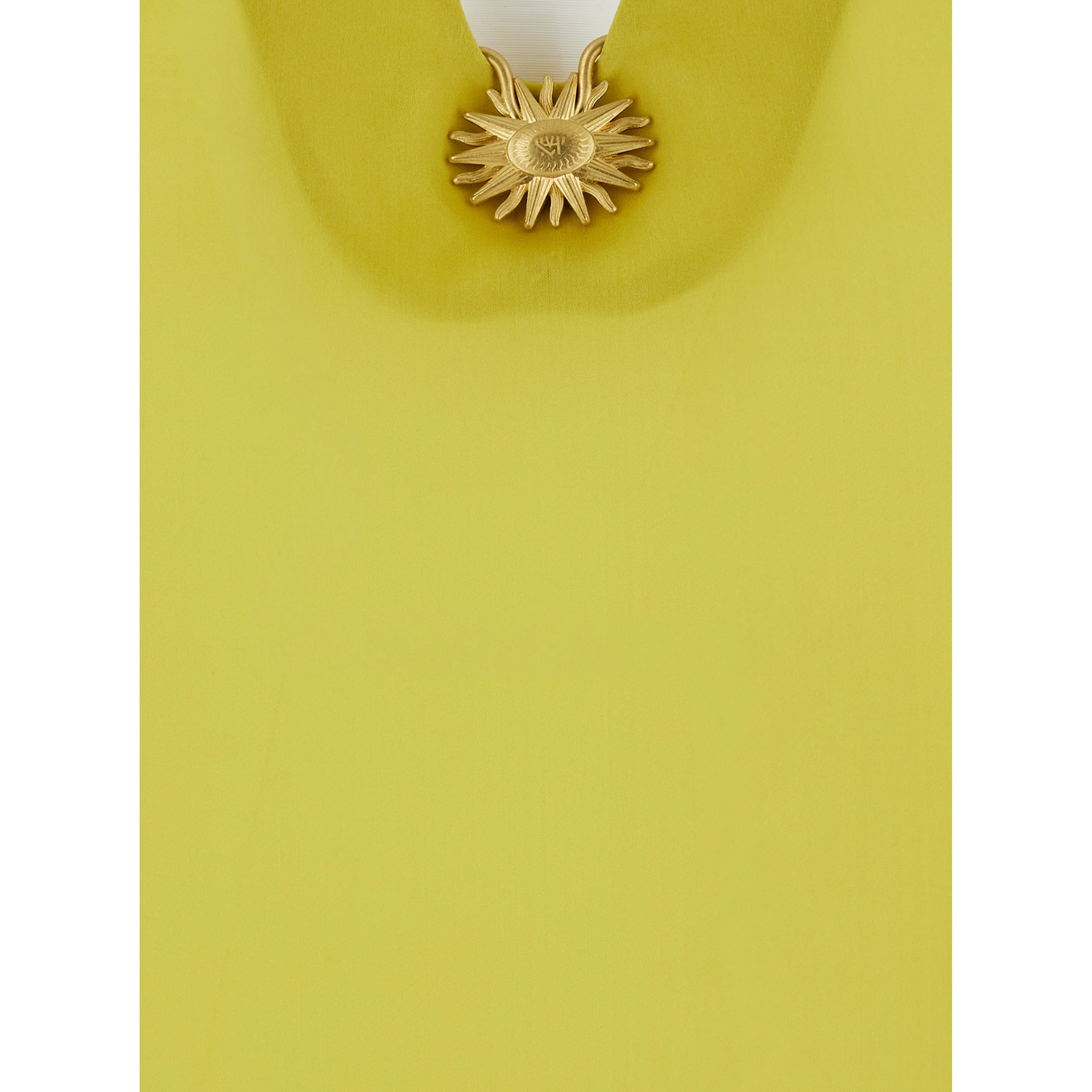 Yellow Kaftan with V-neck and front metal plate in silk Women