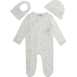 Three-piece set with long sleeves and logo, in white for boy