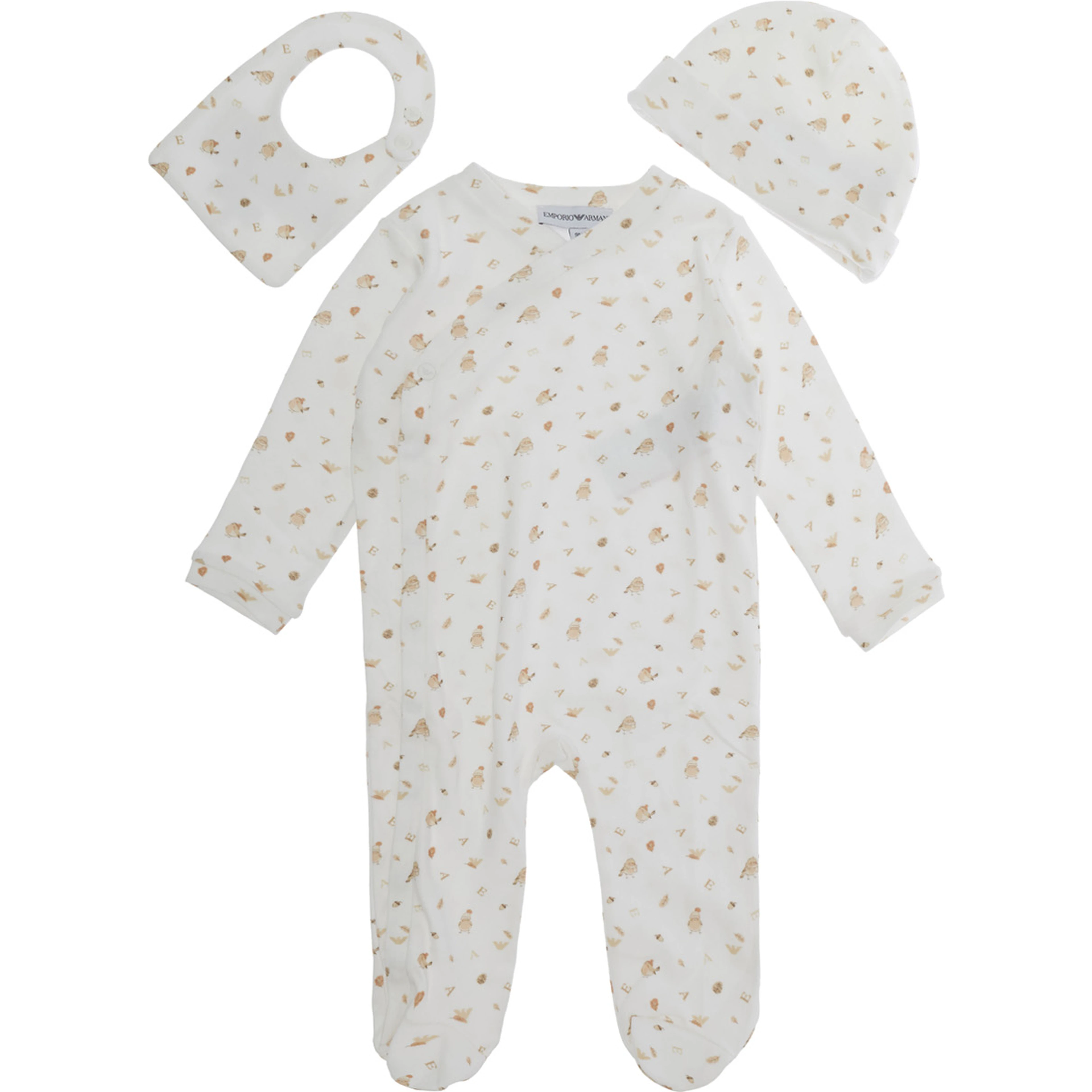 Three-piece set with long sleeves and logo, in white for boy