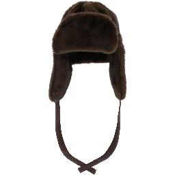 Brown Beanie with Adjustable Drawstring in Fur for Women